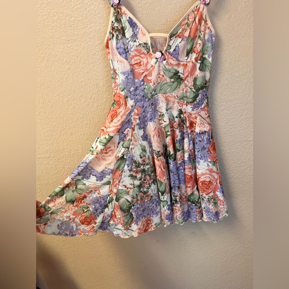 Floral Vintage Mesh Keyhole Ruffle Sleeve Strap 3D Flowers Babydoll Dress Size S - Picture 4 of 15